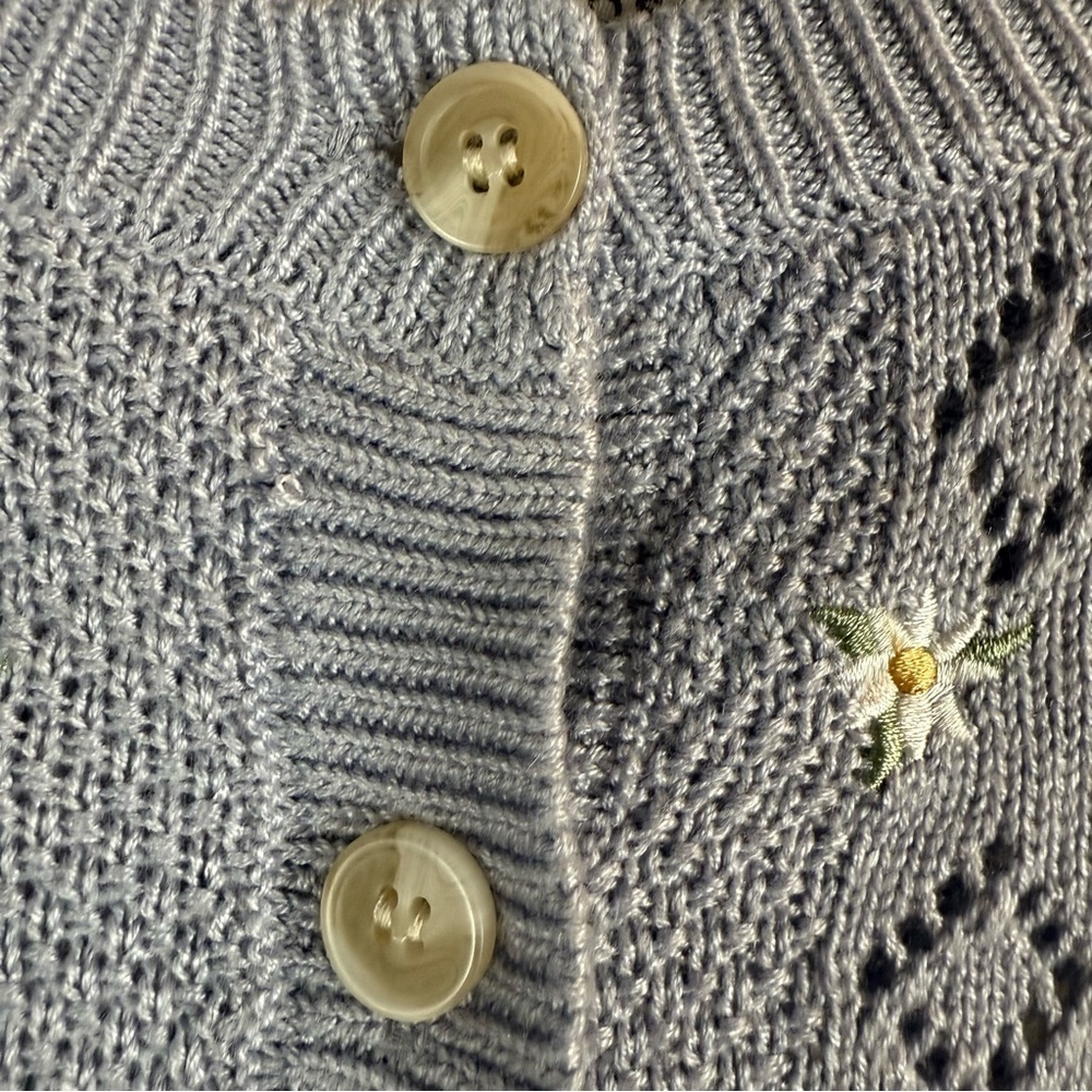 Pink Rose Cardigan Tank sweater baby blue Floral Summer Spring Women size:L - Picture 6 of 14